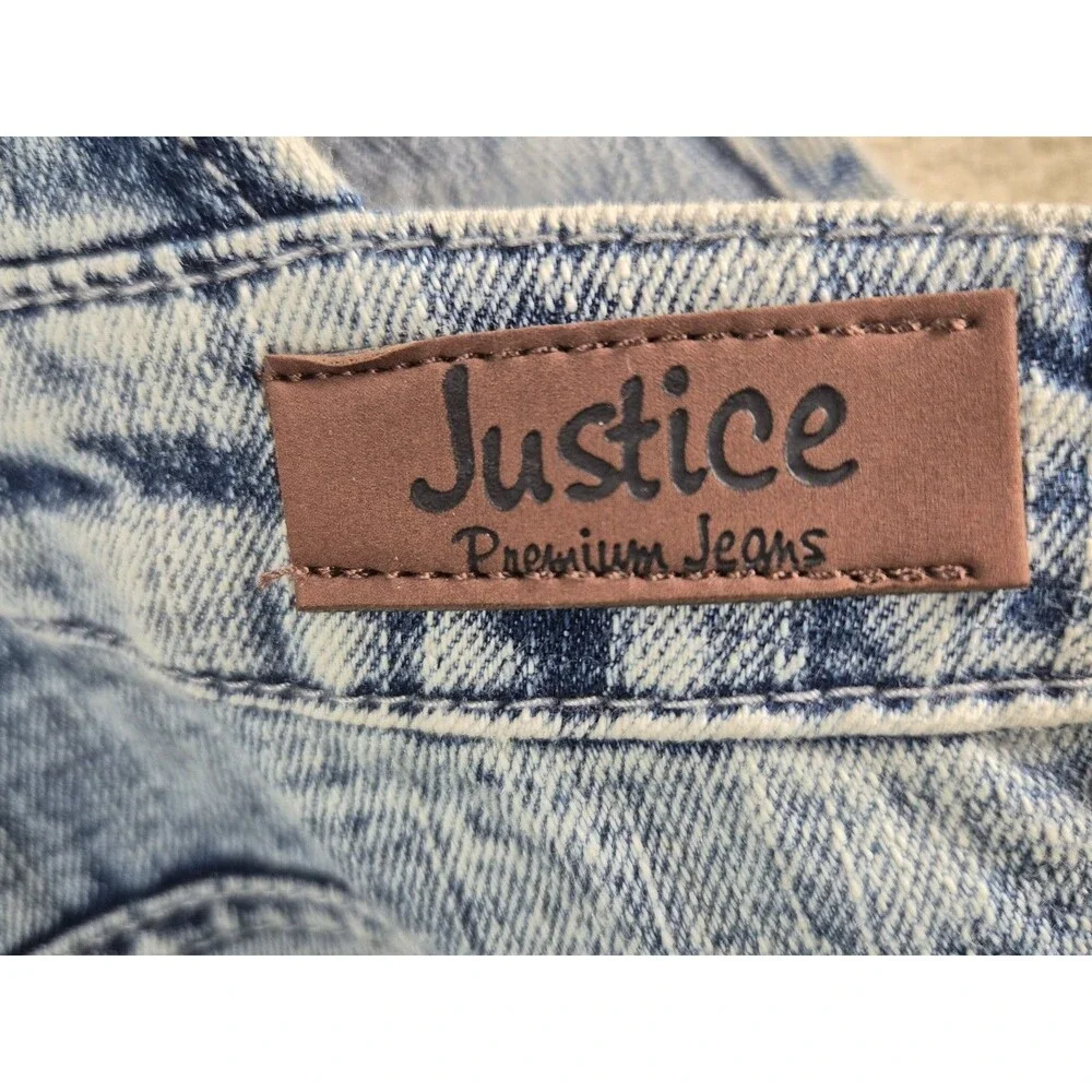 Justice Girls Size 12 Acid Wash Denim Distressed Overalls NWT Blue Pockets